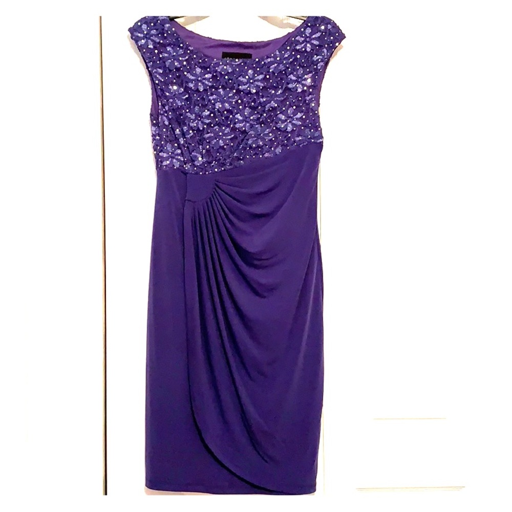 Cinched Waist Purple and Sequin Dress.